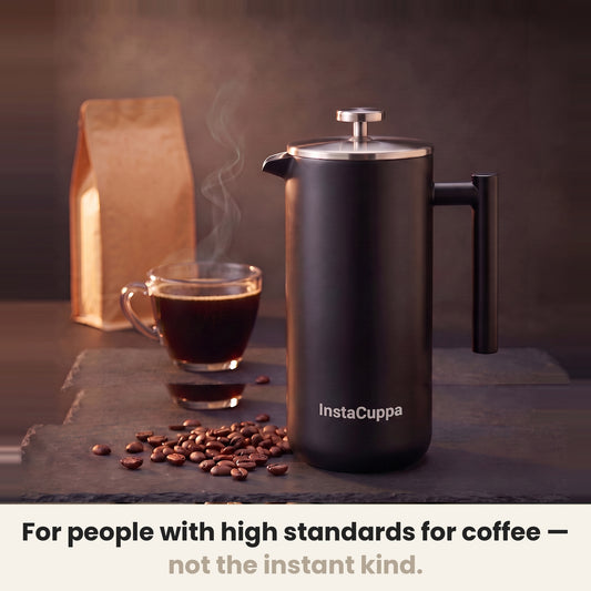 InstaCuppa Stainless Steel French Press 1000 ml - Black - matte black, for people with high coffee standards