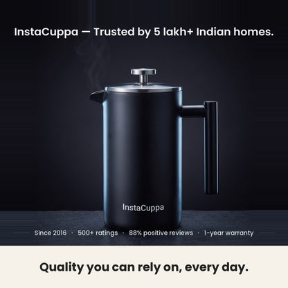 InstaCuppa Stainless Steel French Press 1000 ml - Black - matte black, 500+ ratings, 1-year warranty