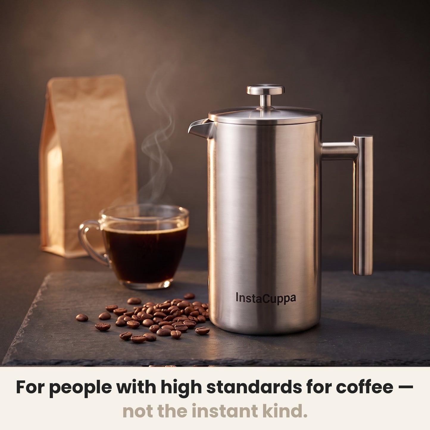 InstaCuppa Stainless Steel French Press 1000 ml - Classic - mirror-polish steel, for people with high coffee standards