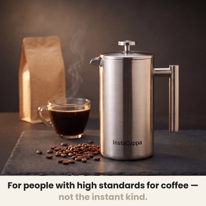 InstaCuppa Stainless Steel French Press 1000 ml - Classic - mirror-polish steel, for people with high coffee standards