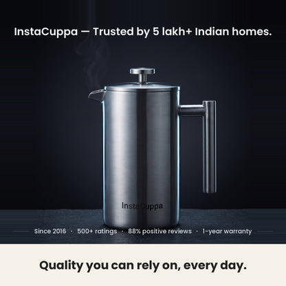 InstaCuppa Stainless Steel French Press 1000 ml - Classic - mirror-polish steel, 500+ ratings, 1-year warranty