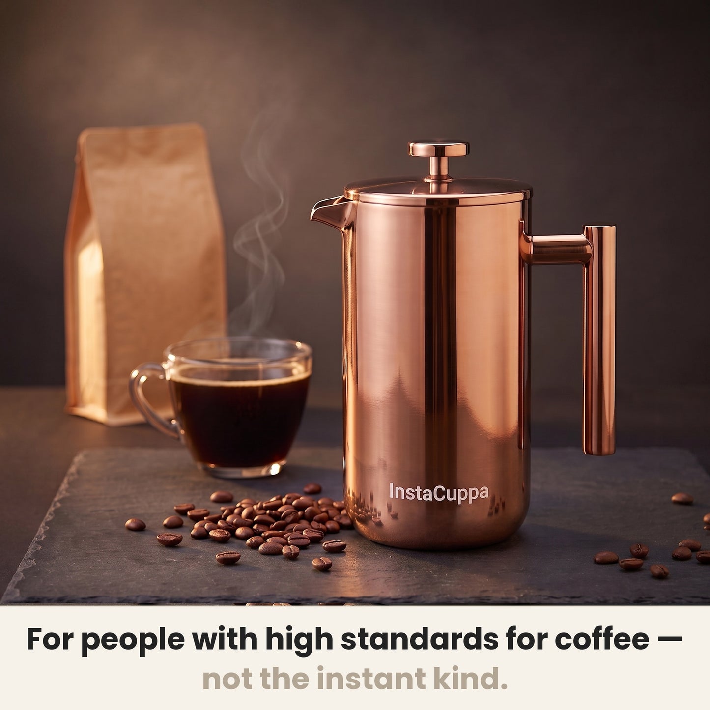 InstaCuppa Stainless Steel French Press 1000 ml - Copper - copper, for people with high coffee standards