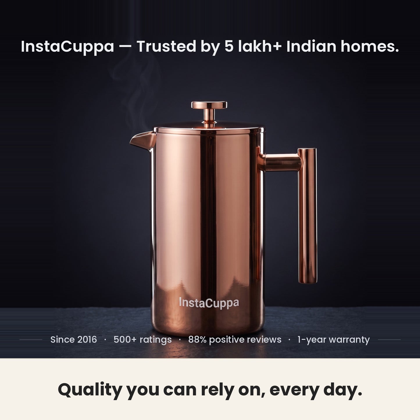 InstaCuppa Stainless Steel French Press 1000 ml - Copper - copper, 500+ ratings, 1-year warranty
