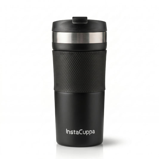 InstaCuppa - Travel French Press Coffee Mug 400 ml Black, Vacuum Insulated Stainless Steel