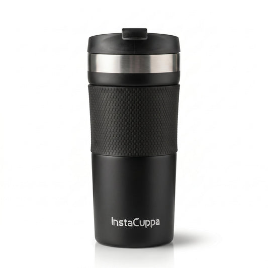 InstaCuppa - Travel French Press Coffee Mug 400 ml Black, Vacuum Insulated Stainless Steel
