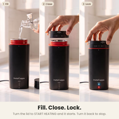 InstaCuppa Portable Electric Kettle 500 ml - Black - how to use, fill, close and lock the lid