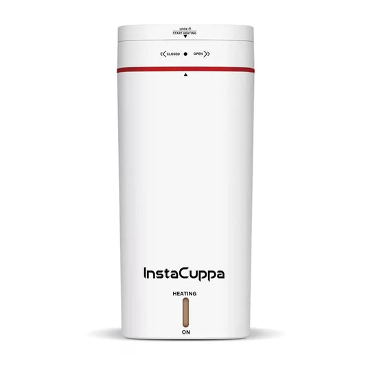 InstaCuppa Portable Electric Kettle 500 ml - White - front view with lid legend and indicator #color-white
