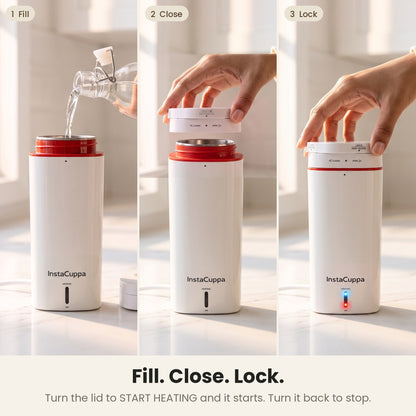 InstaCuppa Portable Electric Kettle 500 ml - White - how to use, fill, close and lock the lid