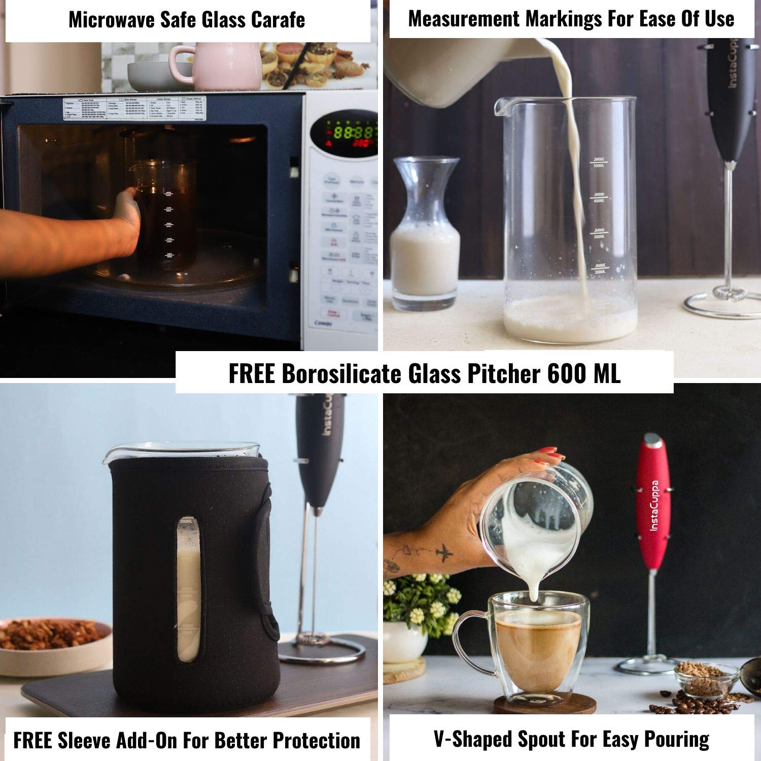 InstaCuppa Glass Pitcher with Milk Frother Shop Now