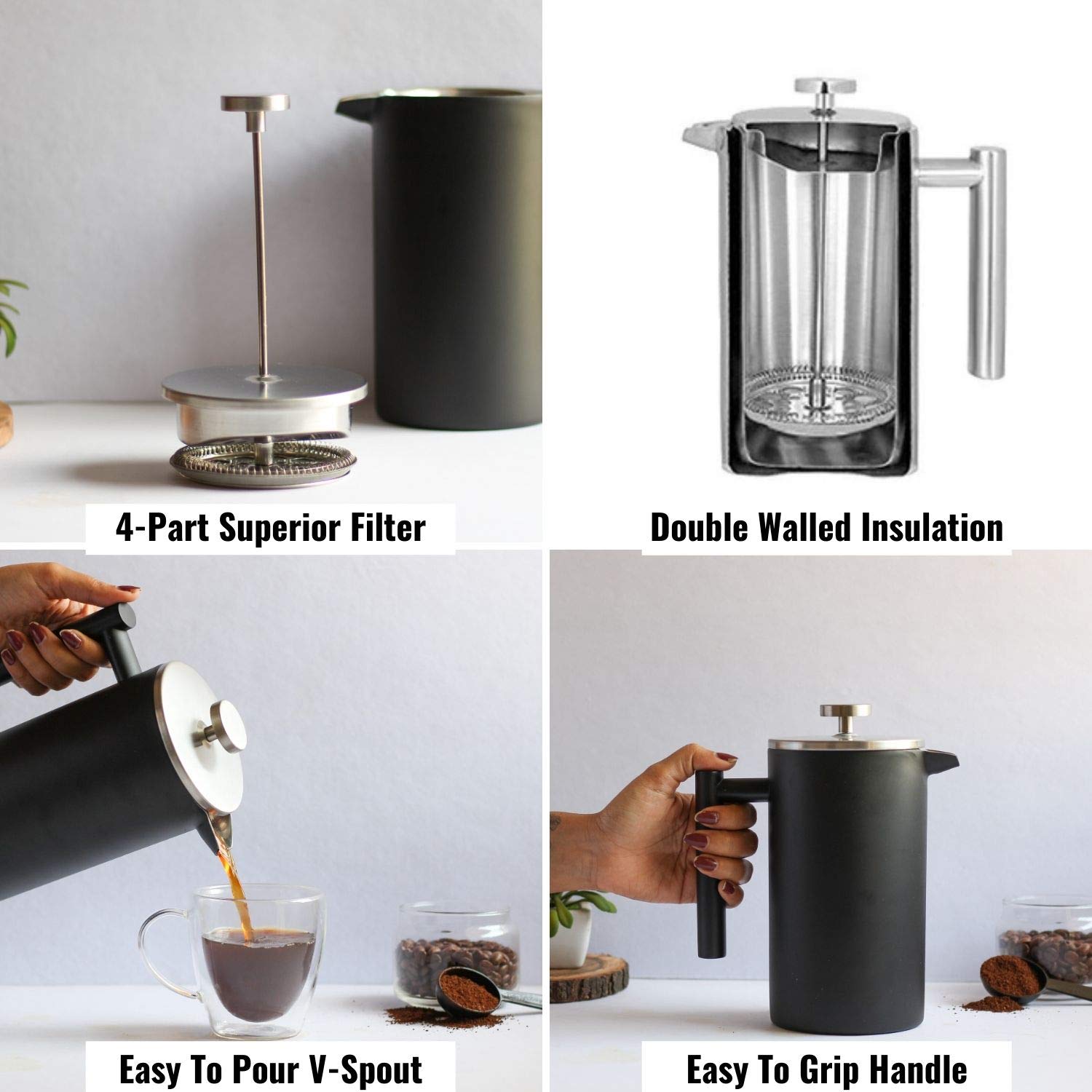 Buy InstaCuppa Stainless Steel French Press Coffee Maker 1000 ML InstaCuppa Store