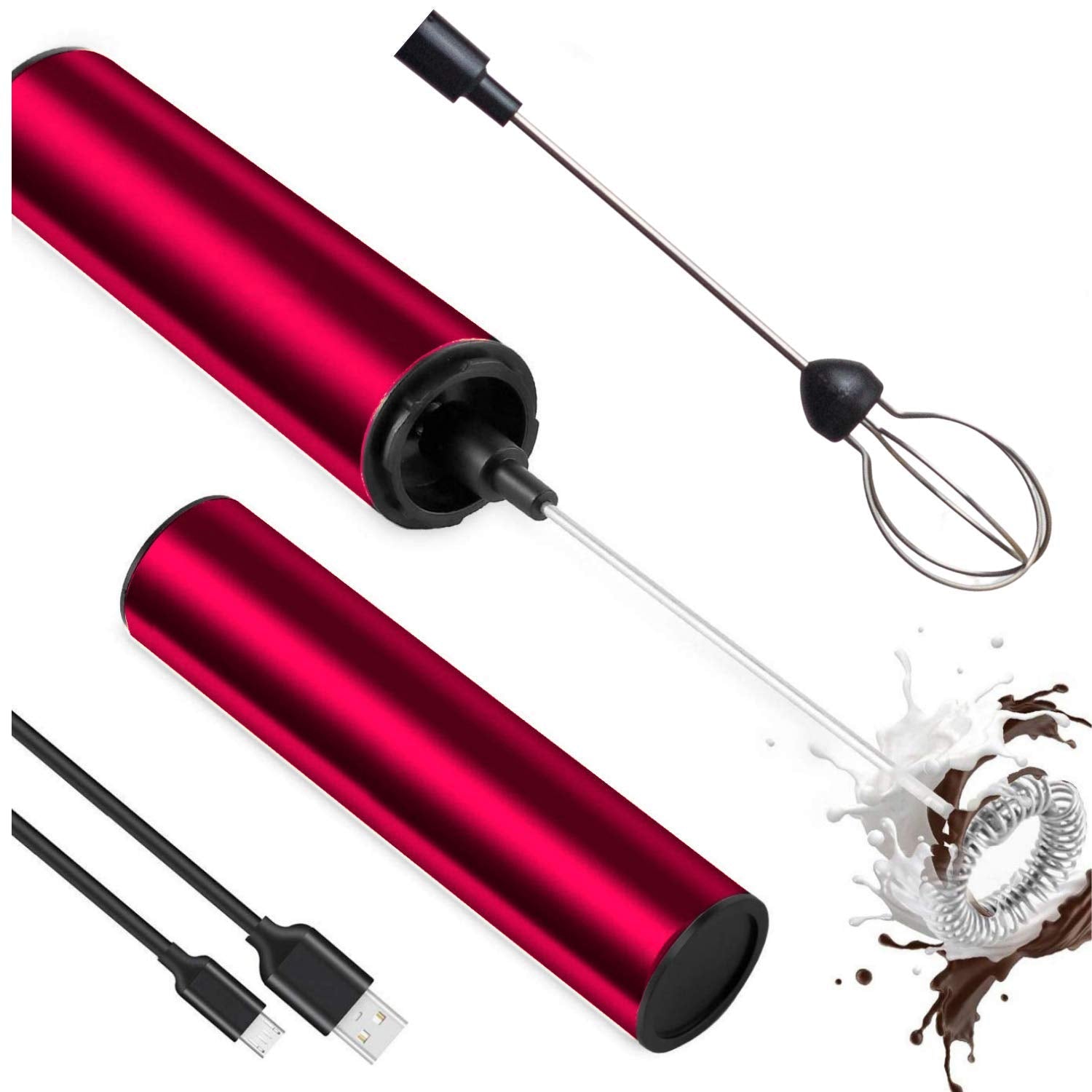 InstaCuppa Rechargeable Travel Milk Frother with 2 Unique Whisks, 2 Speed Settings, Includes USB Charging Cable, Stainless Steel Travel Casing