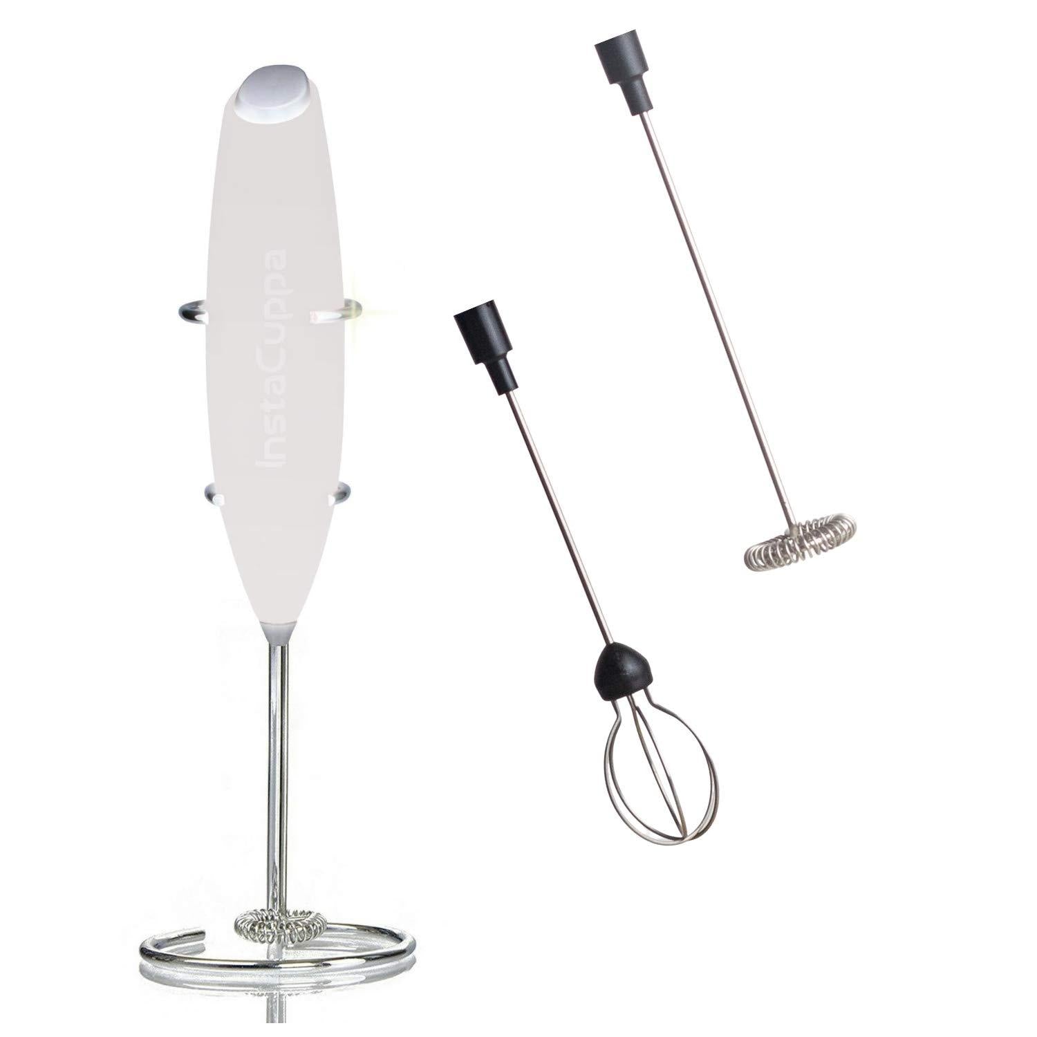 InstaCuppa Milk Frother for Coffee - Handheld Battery Operated Electric Milk and Coffee Frother, Portable Foam Maker with Stainless Steel Stand