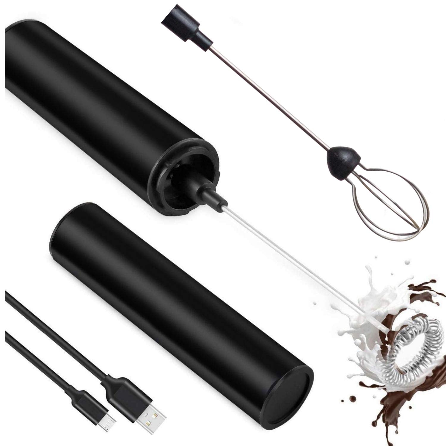 InstaCuppa Rechargeable Travel Milk Frother with 2 Unique Whisks, 2 Speed Settings, Includes USB Charging Cable, Stainless Steel Travel Casing