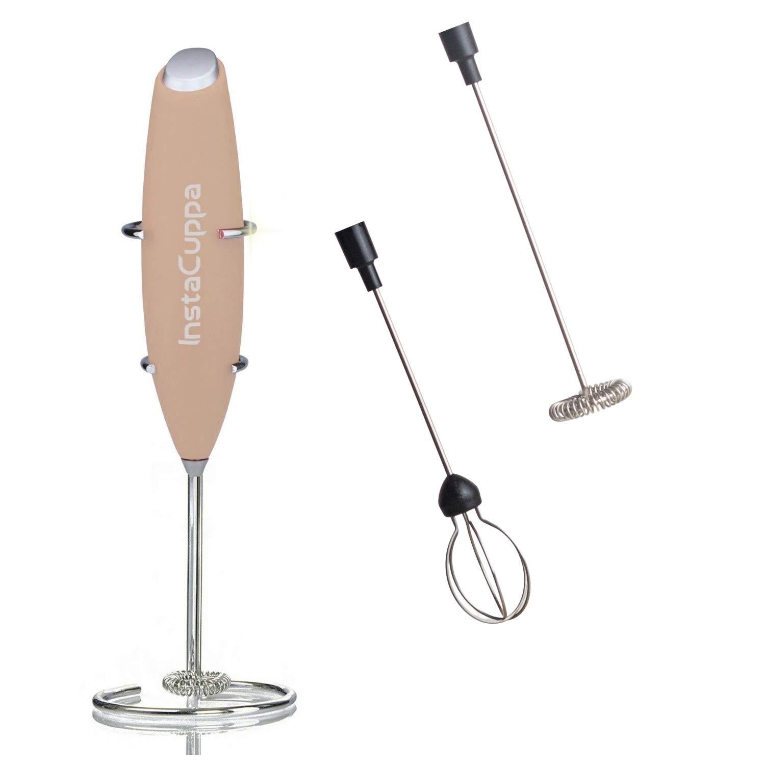 InstaCuppa Milk Frother for Coffee - Handheld Battery Operated Electric Milk and Coffee Frother, Portable Foam Maker with Stainless Steel Stand