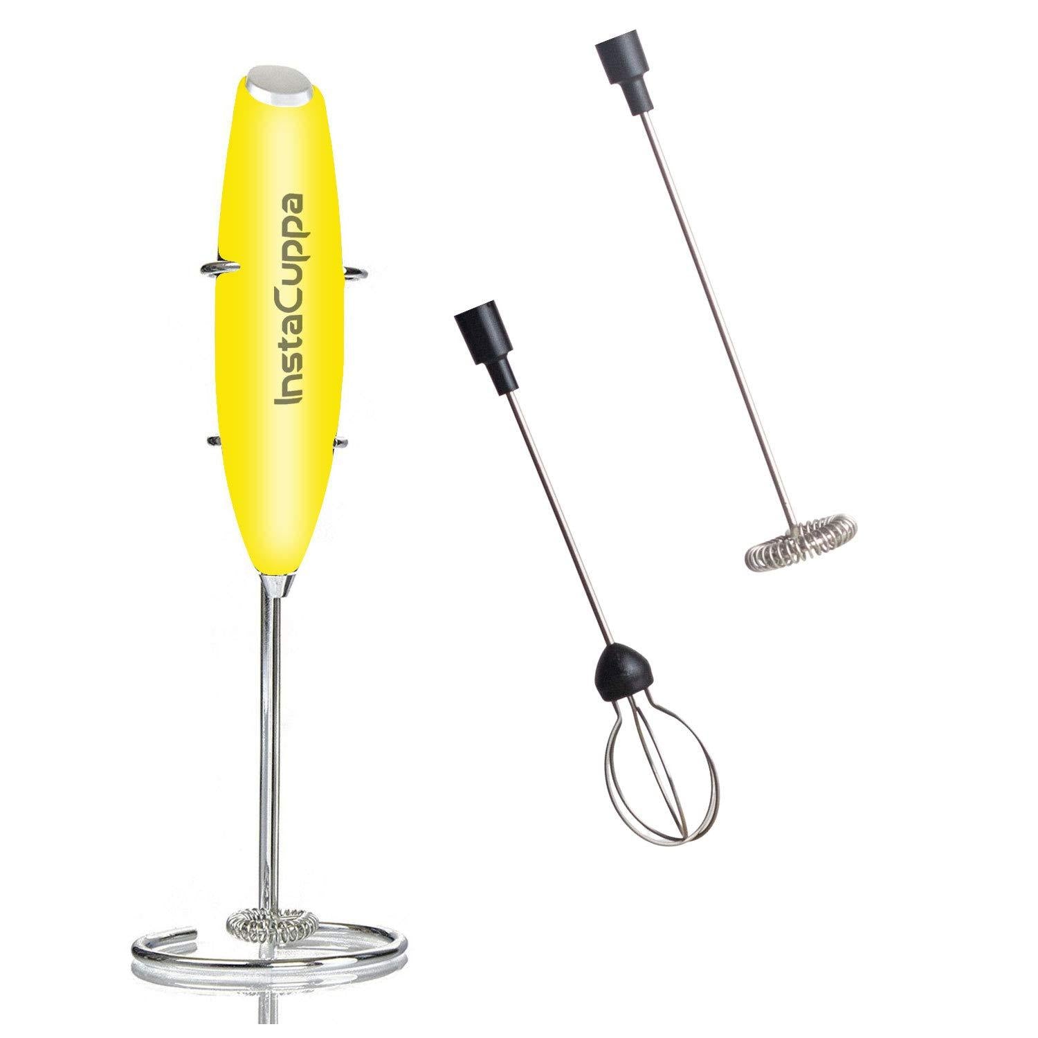 InstaCuppa Milk Frother for Coffee - Handheld Battery Operated Electric Milk and Coffee Frother, Portable Foam Maker with Stainless Steel Stand