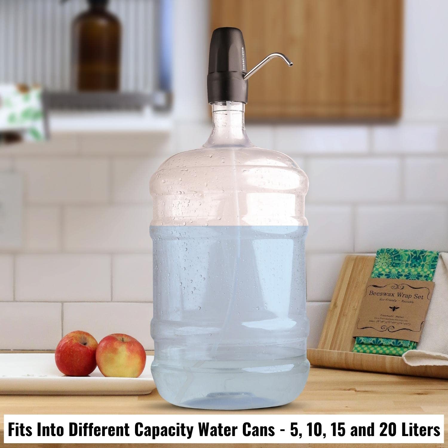 InstaCuppa Automatic Water Dispenser for 20 Liter Cans with Child Lock Feature, USB Rechargeable, Steel Water Outlet, LED Display