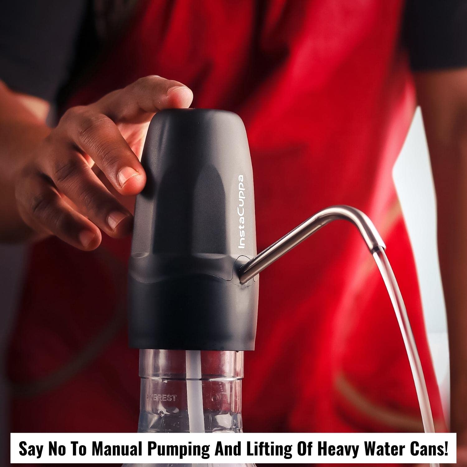 InstaCuppa Automatic Water Dispenser for 20 Liter Cans with Child Lock Feature, USB Rechargeable, Steel Water Outlet, LED Display