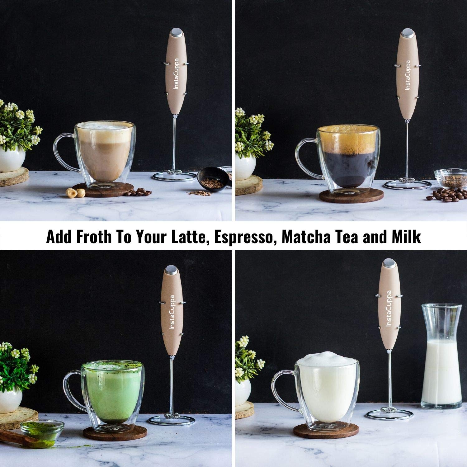 InstaCuppa Handheld Battery Operated Milk Frother / Coffee Beater, Rose Gold Color - Add Froth To Your Latte's, Cappuccino's, Espresso, Matcha Tea and Milk In Just 15 to 20 Seconds