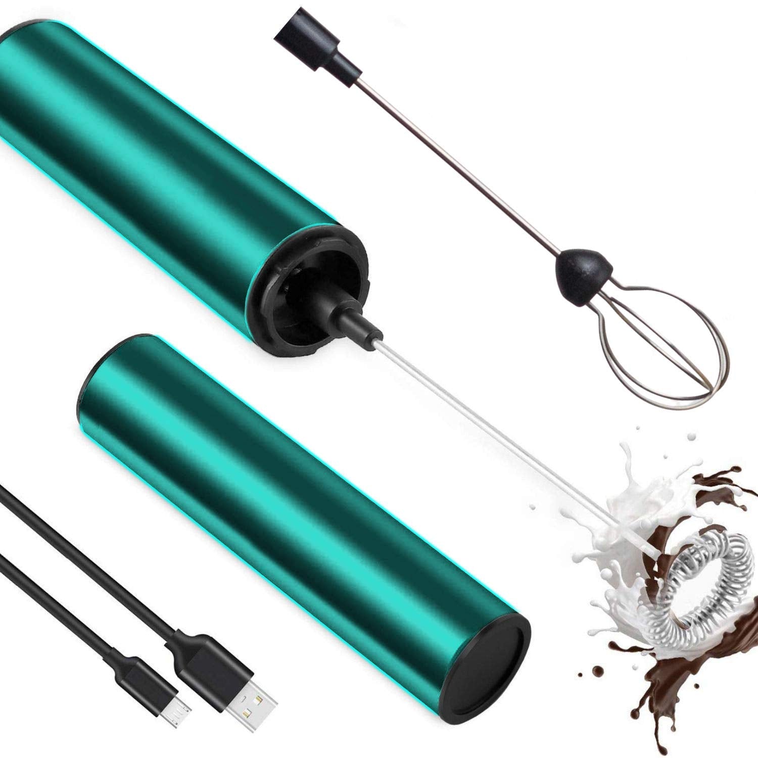 InstaCuppa Rechargeable Travel Milk Frother with 2 Unique Whisks, 2 Speed Settings, Includes USB Charging Cable, Stainless Steel Travel Casing