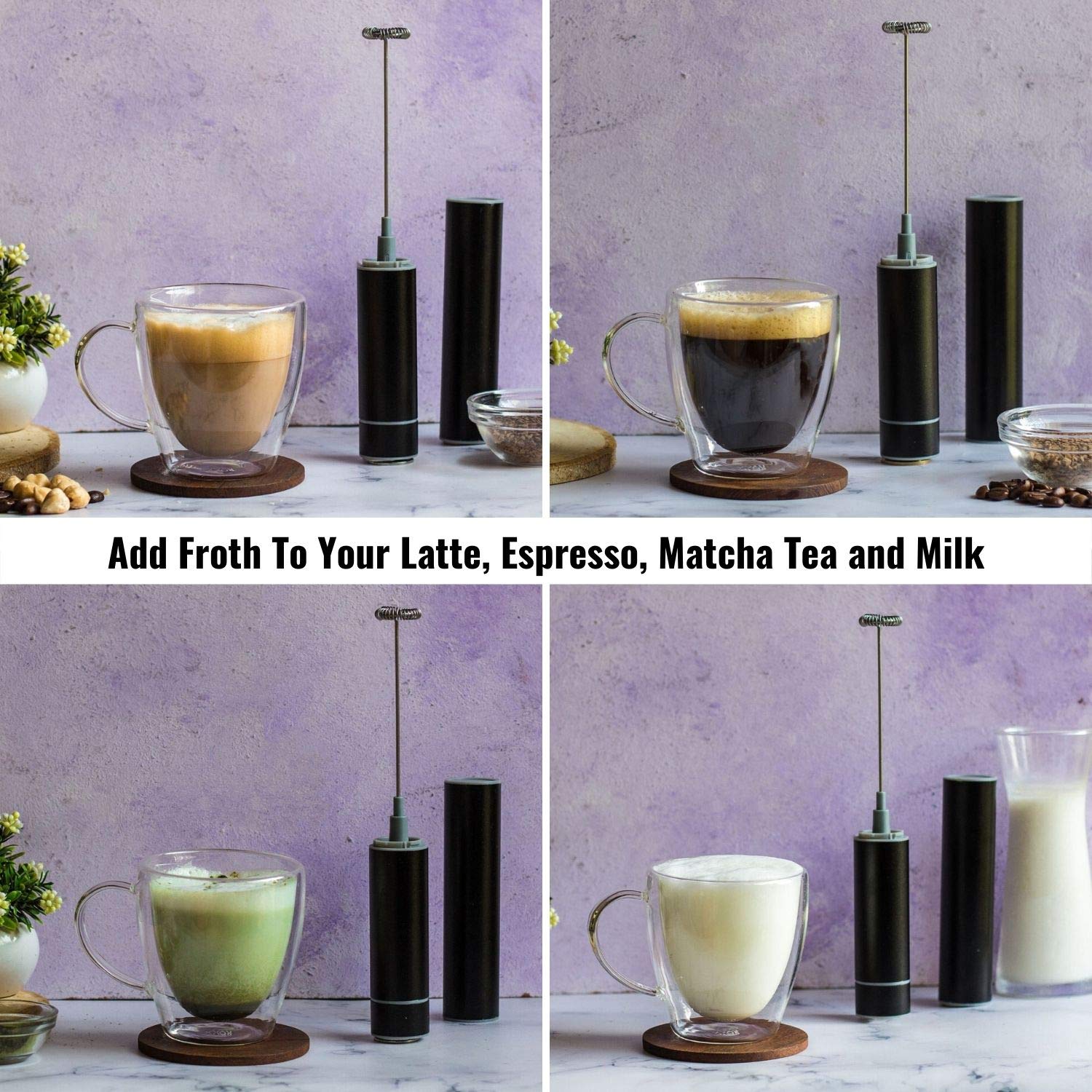 InstaCuppa Travel Milk Frother with 2 Whisks Handheld Battery Operated Electric Whisker, Foam Maker, Coffee Beater with Stainless Steel Travel Casing