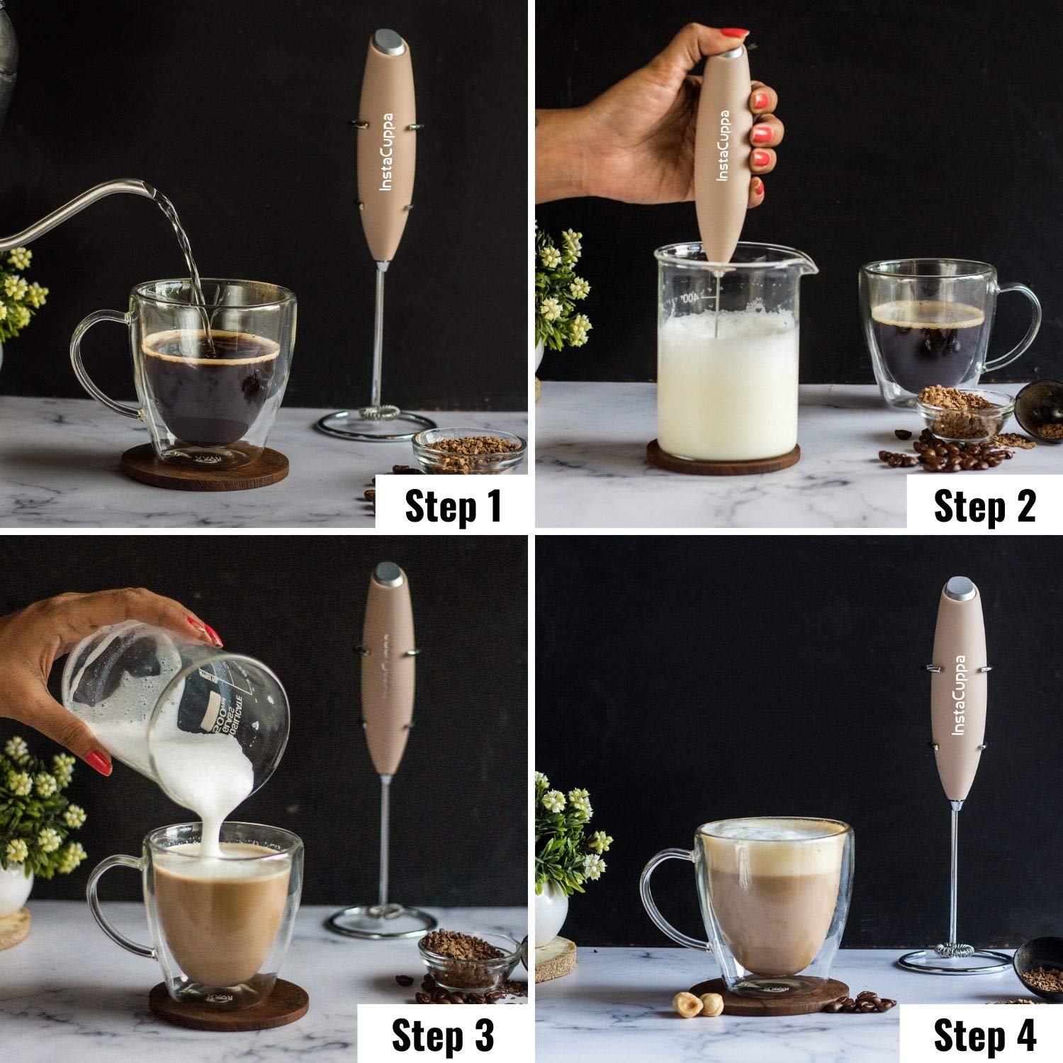 InstaCuppa Handheld Battery Operated Milk Frother / Coffee Beater, Rose Gold Color - How To Make A Cappuccino?