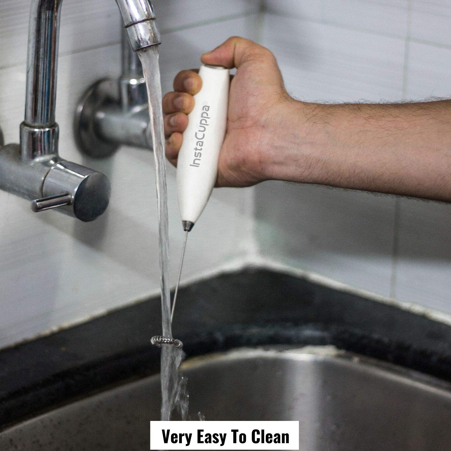 InstaCuppa Handheld Battery Operated Milk Frother / Coffee Beater, White Color - Very Easy To Clean