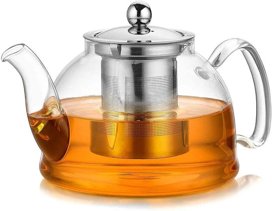 InstaCuppa Borosilicate Glass Teapot with Removable Stainless Steel Infuser, Perfect for Infusing Blooming Teas, Loose Leaf Teas, 1200 ML 