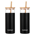 InstaCuppa Borosilicate Glass Tumbler with 2 Unique Straws and Bamboo Lid, Removable Silicone Protective Sleeve