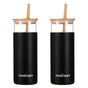 InstaCuppa Borosilicate Glass Tumbler with 2 Unique Straws and Bamboo Lid, Removable Silicone Protective Sleeve
