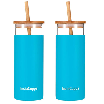 InstaCuppa InstaCuppa Borosilicate Glass Tumbler with 2 Unique Straws - Green / 450 ML (Pack of 1)