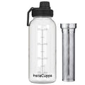 InstaCuppa Borosilicate Glass Water Bottle with Full Length Steel Infuser, Sports Sipper Lid, Time Markings, Neoprene Sleeve