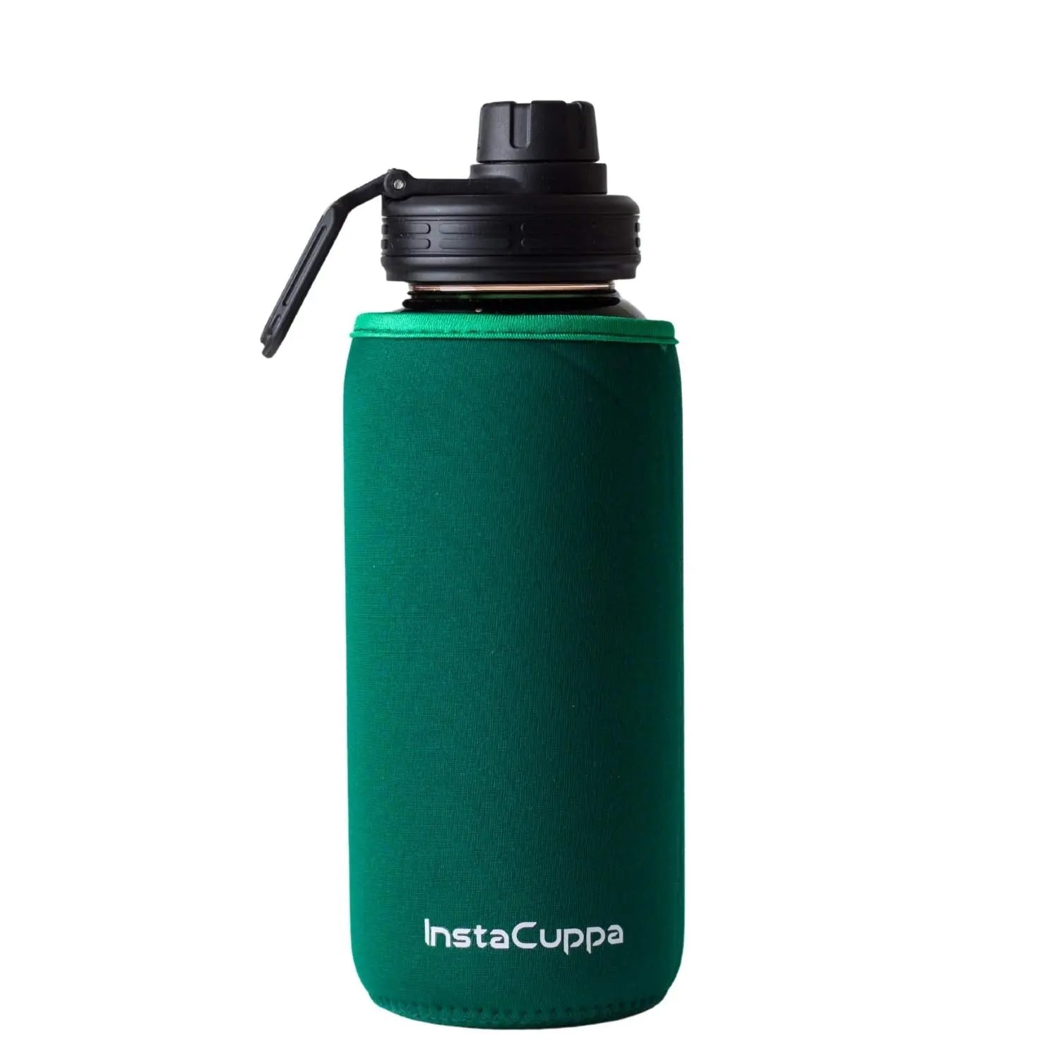 InstaCuppa Borosilicate Glass Water Bottle with Sports Sipper Lid, Innovative Time Markings, Neoprene Sleeve for Protection  Green / 650 ML