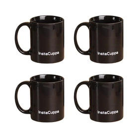 InstaCuppa Ceramic Coffee Mugs with Handle Home Kitchen Use,Business,Gift,Ceramic 350 ML , Pack of 4  , Black  Black