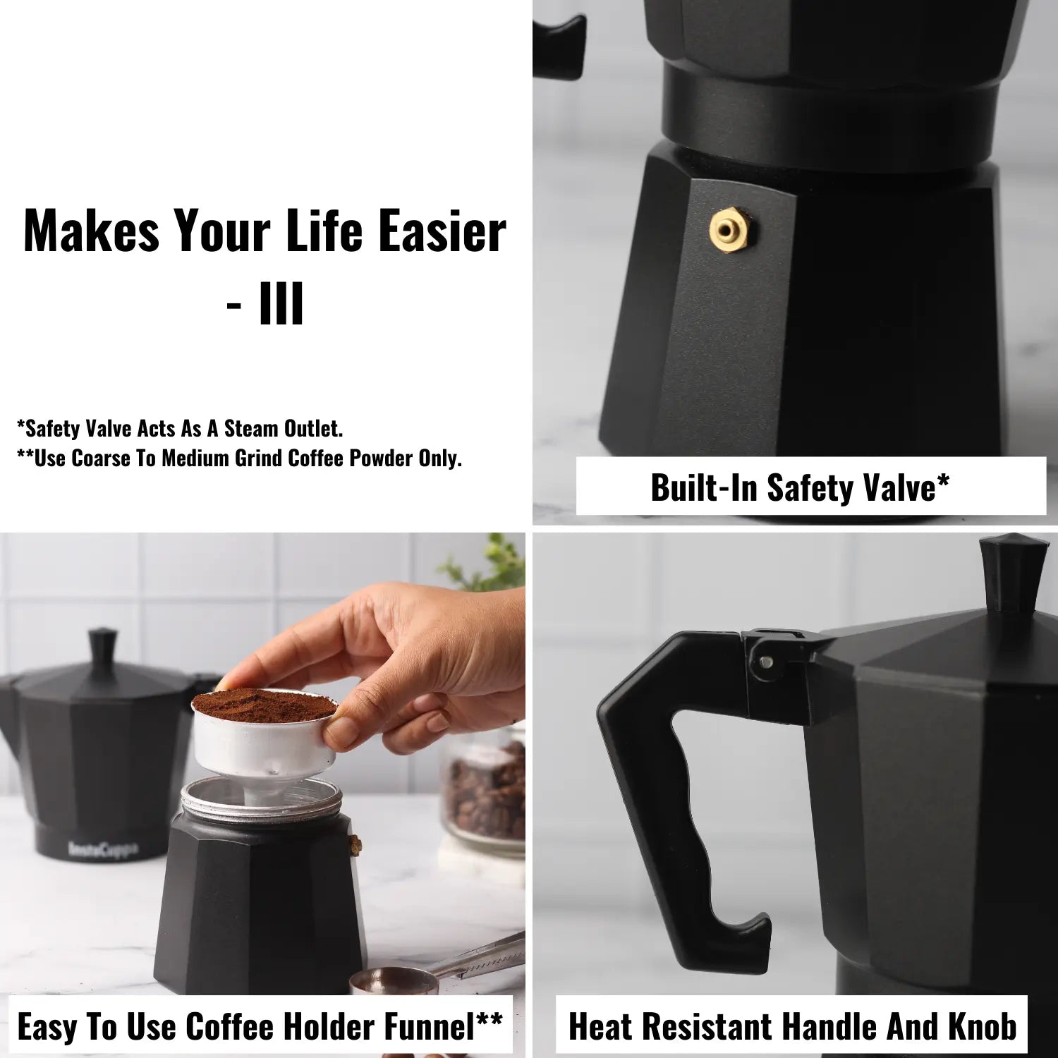 InstaCuppa Classic Stovetop Moka Pot Espresso Maker, Italian Style Percolator Coffee Maker, Durable and Premium Grade Aluminium Build, 300 ML 