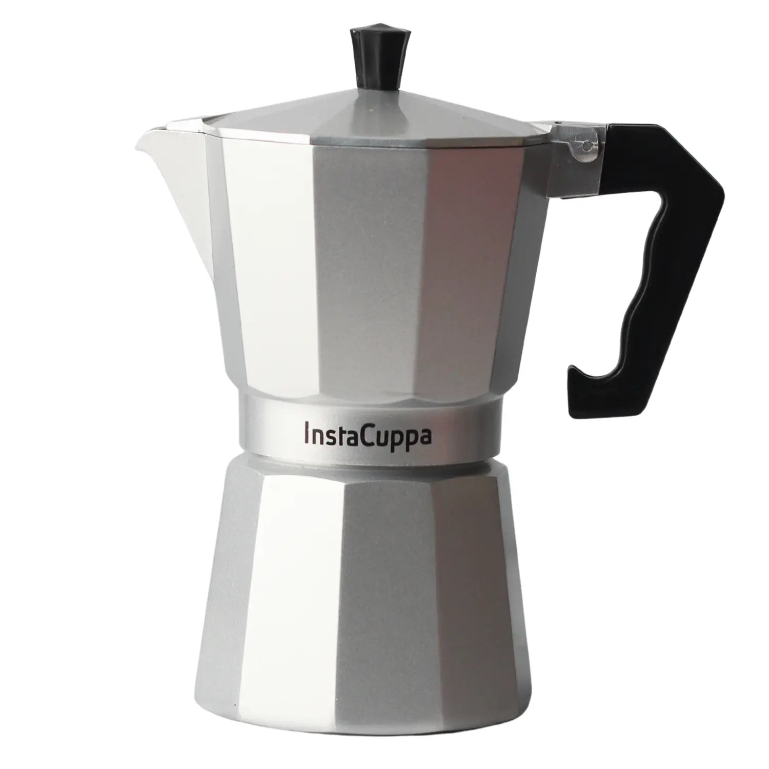 InstaCuppa Classic Stovetop Moka Pot Espresso Maker, Italian Style Percolator Coffee Maker, Durable and Premium Grade Aluminium Build, 300 ML  Silver / 300 ML