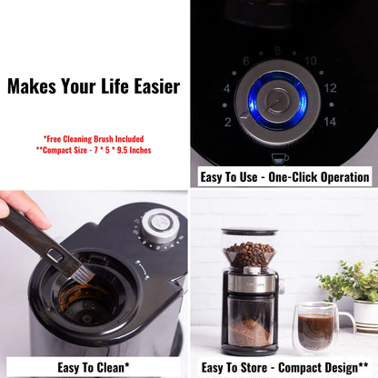 InstaCuppa Electric Coffee Grinder for Your French Press, Moka Pot, Aero Press, and Pour Over Coffee Makers - Not Suitable For Espresso Grade Grind 