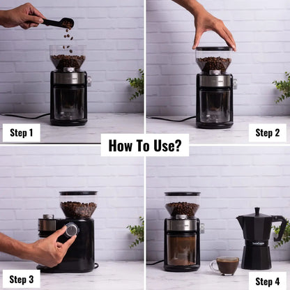 InstaCuppa Electric Coffee Grinder for Your French Press, Moka Pot, Aero Press, and Pour Over Coffee Makers - Not Suitable For Espresso Grade Grind 