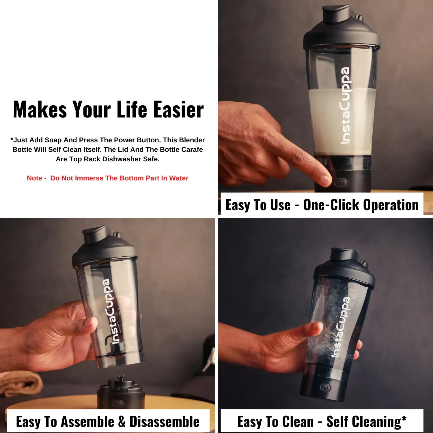 InstaCuppa Electric Protein Shaker Bottle, USB Rechargeable Shaker Cup for Meal Replacement and Protein Shakes, Made With BPA Free Tritan, 