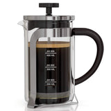 InstaCuppa French Press Coffee Maker with Smooth Plunger Mechanism, 4 Part Filtration, Measurement Markings