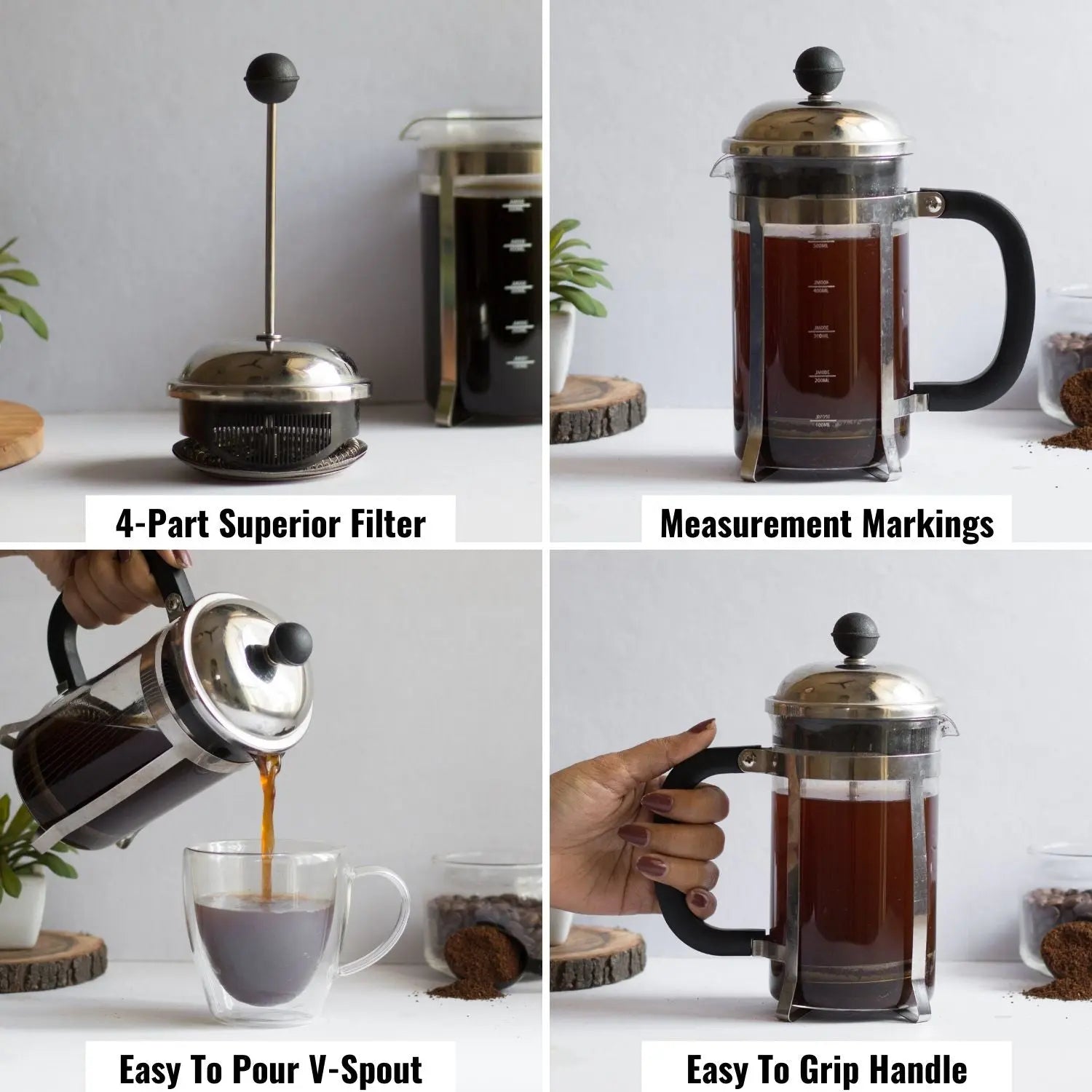 French Press Coffee Maker with 4 PART Filter