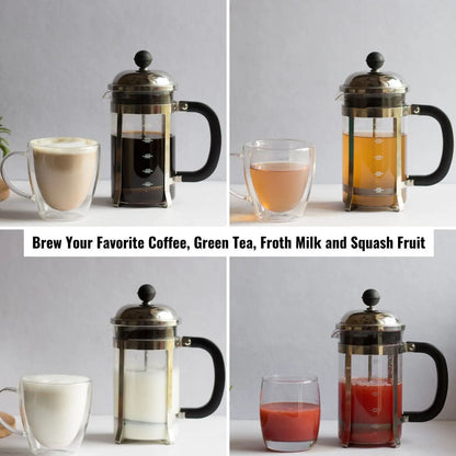 InstaCuppa French Press Coffee Maker with Smooth Plunger Mechanism, 4 Part Filtration, Measurement Markings 