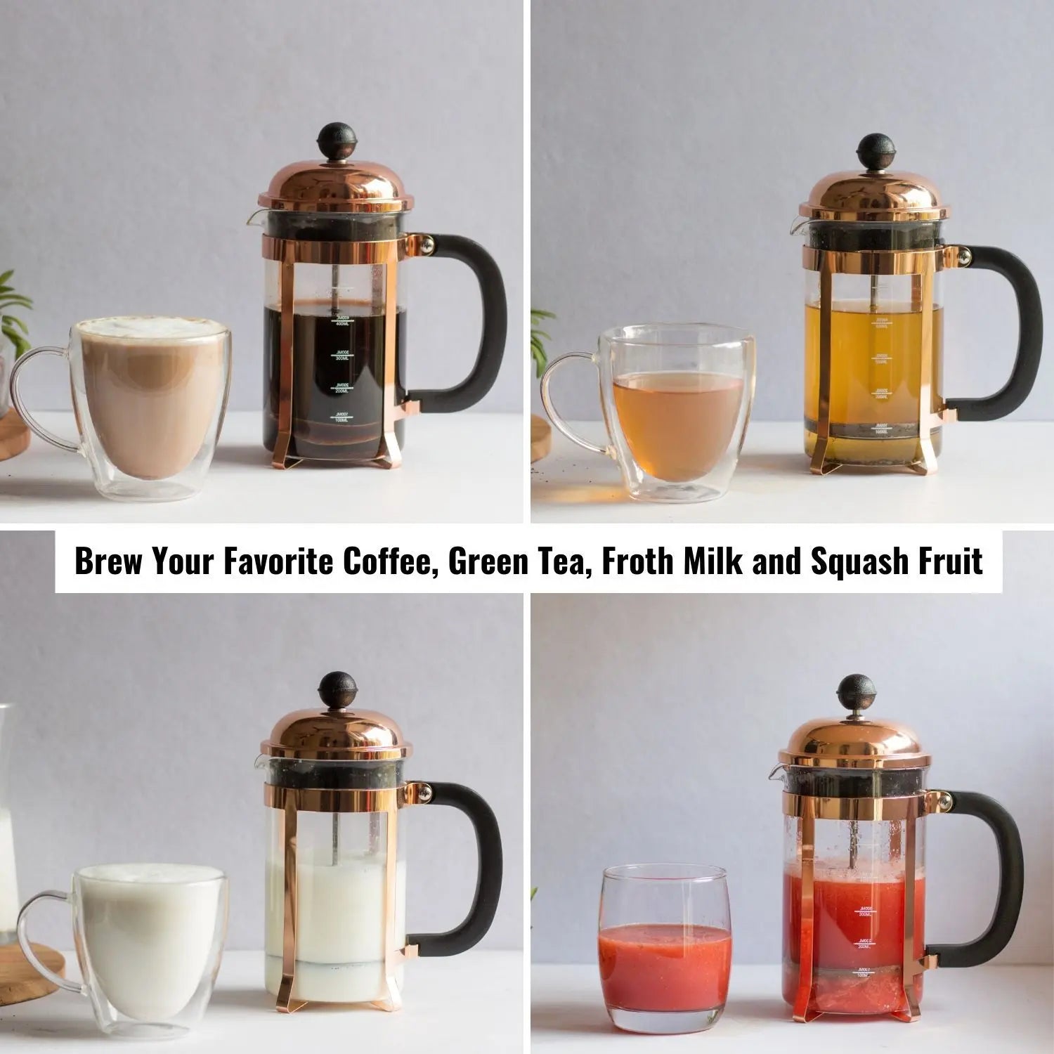 InstaCuppa French Press Coffee Maker with Smooth Plunger Mechanism, 4 Part Filtration, Measurement Markings 