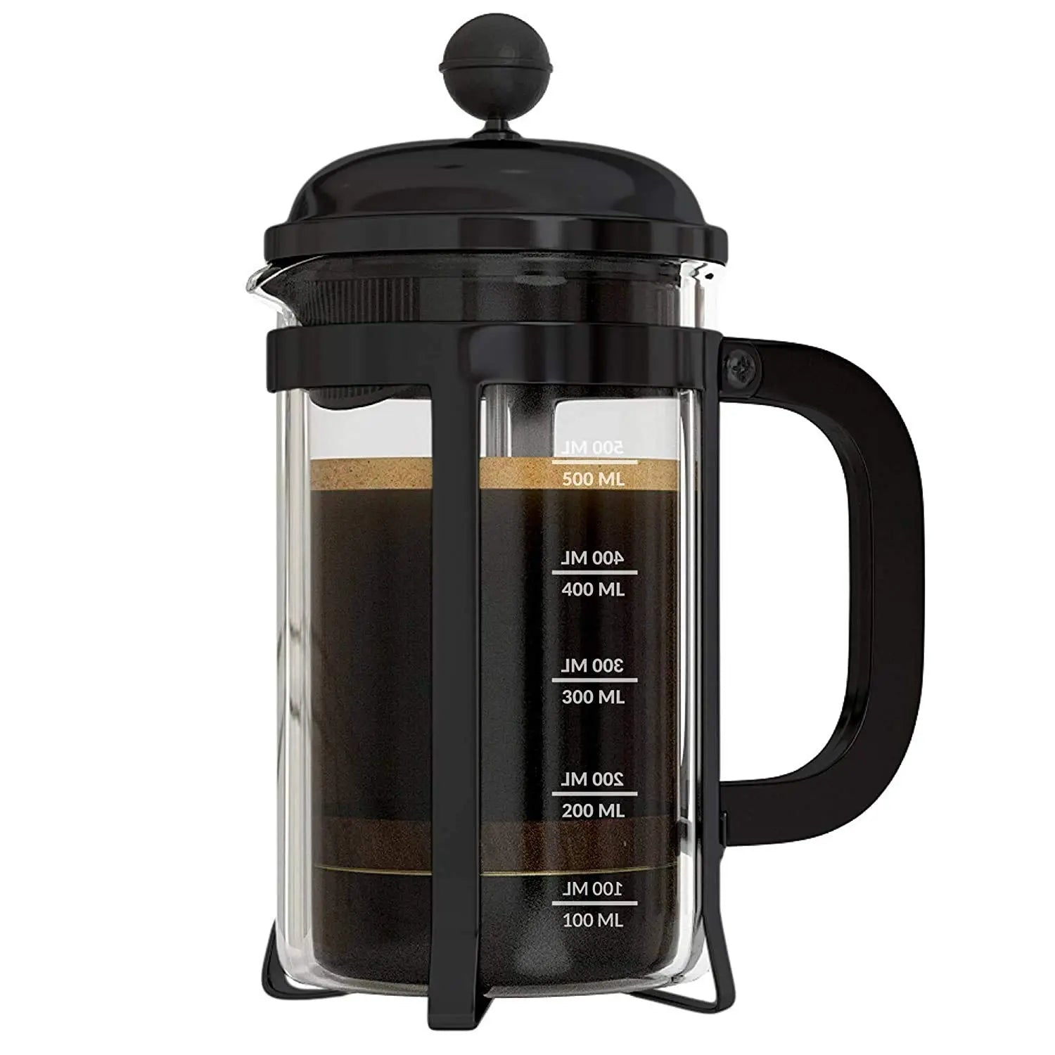 InstaCuppa French Press Coffee Maker with Smooth Plunger Mechanism, 4 Part Filtration, Measurement Markings  Black / 1000 ML + Neoprene Sleeve