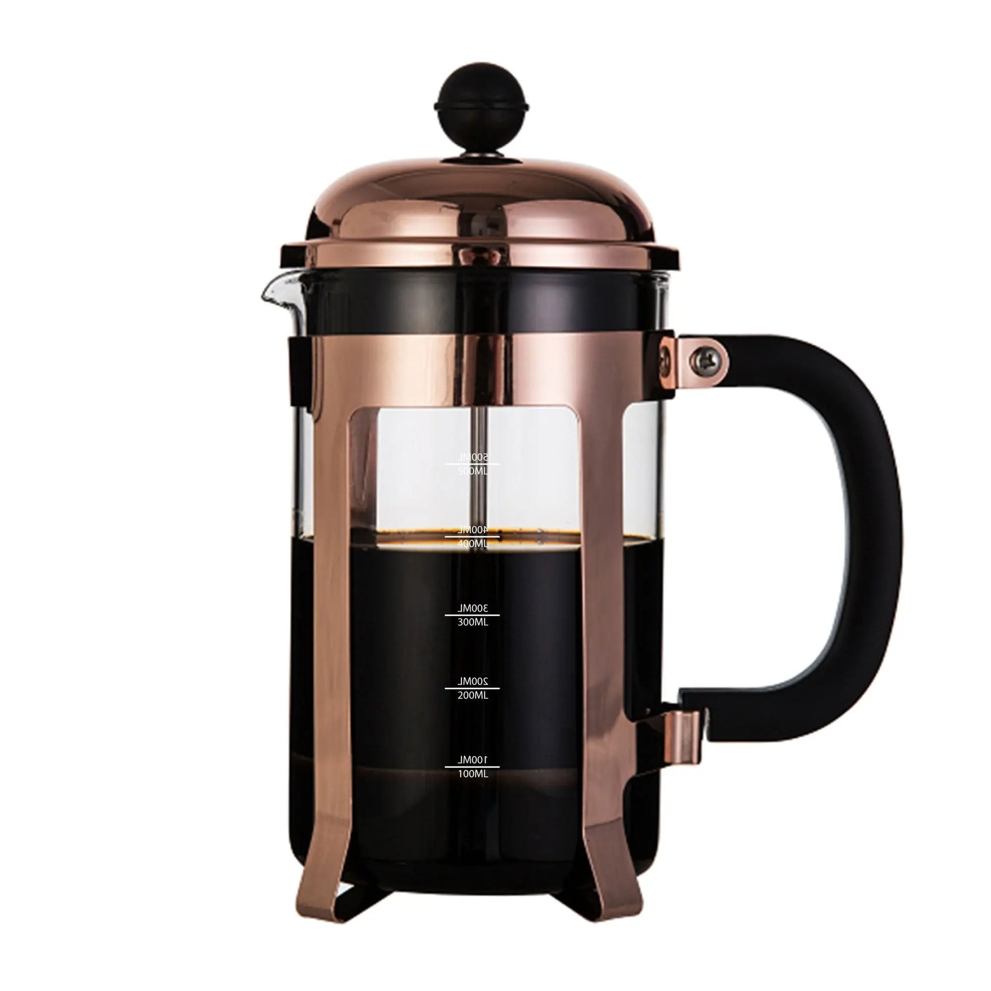 InstaCuppa French Press Coffee Maker with Smooth Plunger Mechanism, 4 Part Filtration, Measurement Markings  Copper / 1000 ML + Neoprene Sleeve