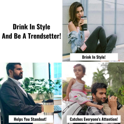 InstaCuppa French Press Travel Mug, Stainless Steel Double Walled Vacuum Insulated Thermos for Hot or Cold Coffee, Tea, Spill Proof, Anti-Slip Grip, Tumbler with Flip-Top Sipper Lid, 400 ML 