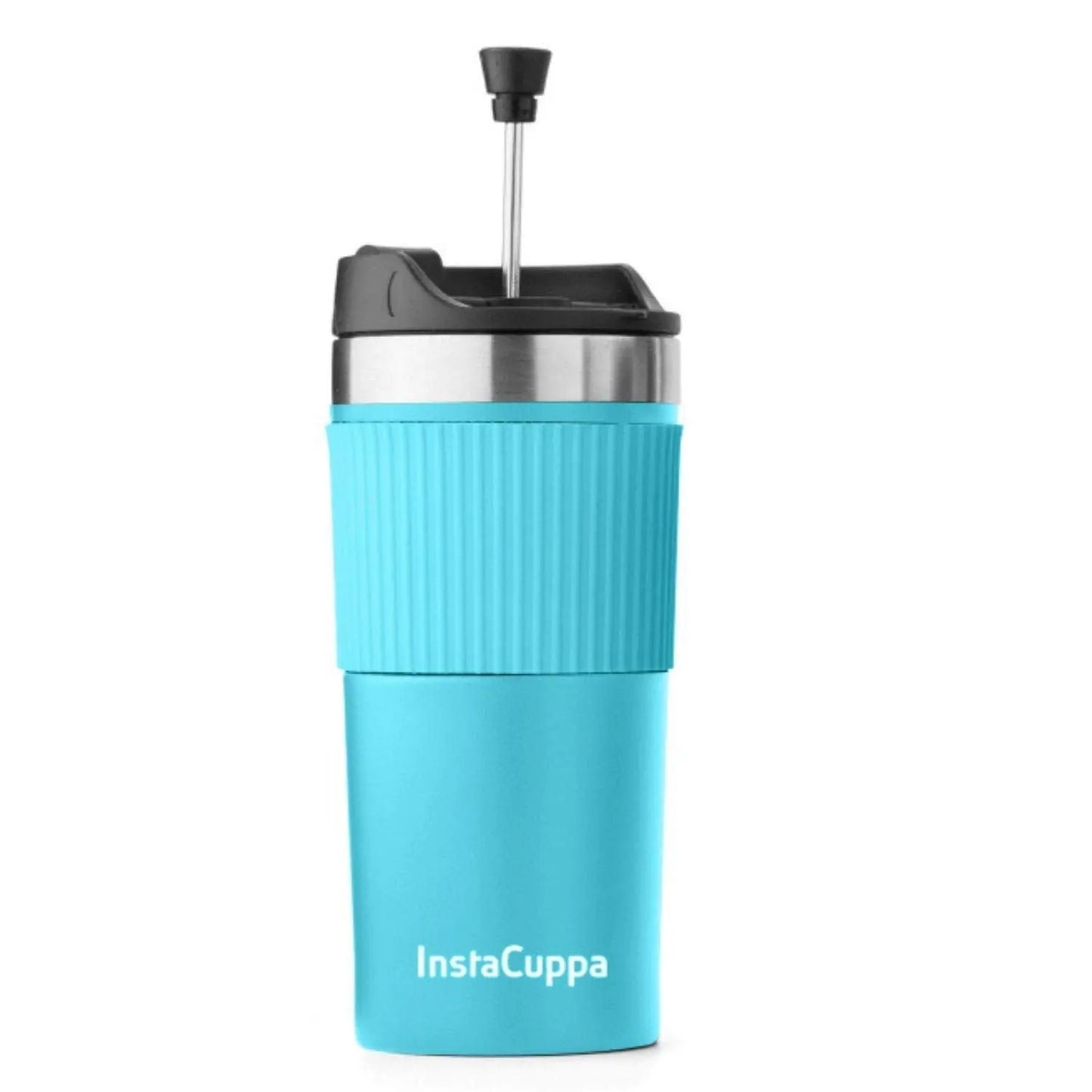 InstaCuppa French Press Travel Mug, Stainless Steel Double Walled Vacuum Insulated Thermos for Hot or Cold Coffee, Tea, Spill Proof, Anti-Slip Grip, Tumbler with Flip-Top Sipper Lid, 400 ML  400 ML / Green