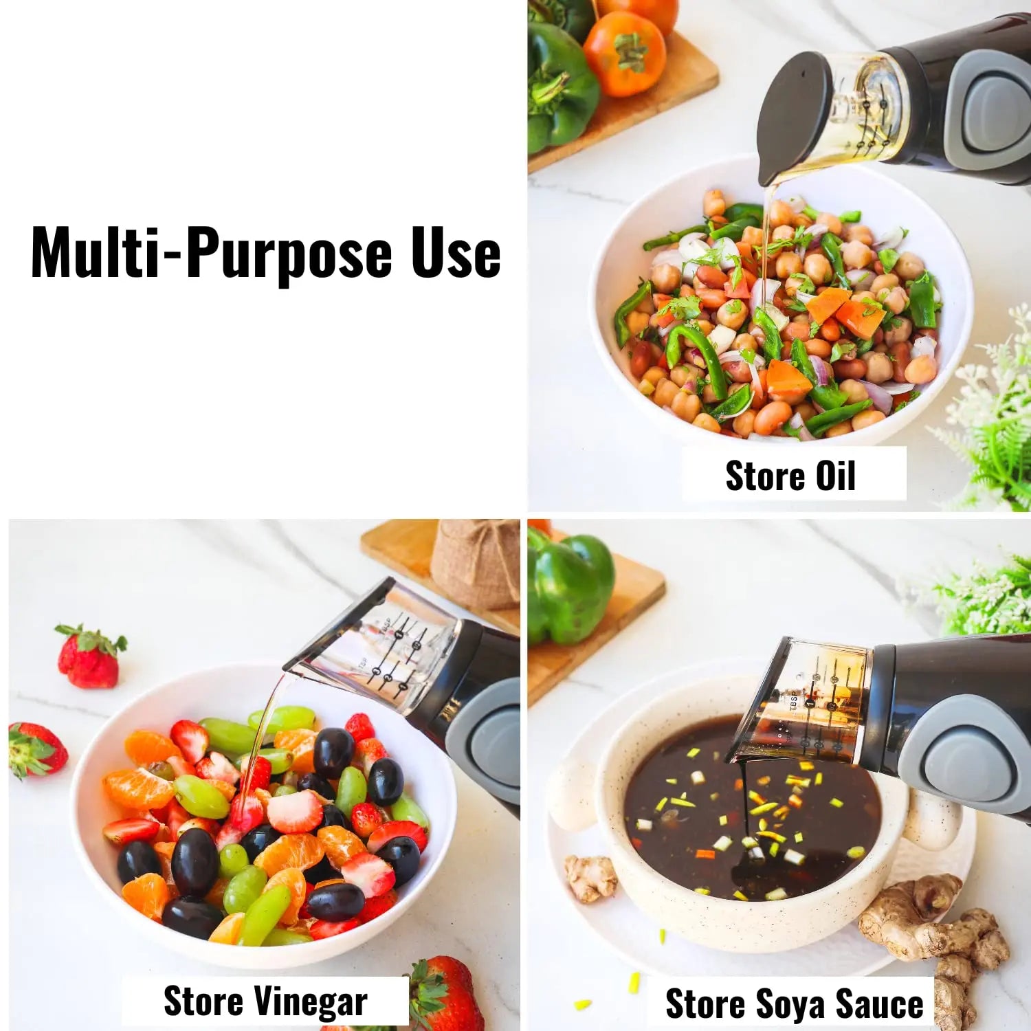 InstaCuppa Glass Oil Dispenser Bottle with Press, Measure & Pour for Precise Cooking, Easy Pour Spout for Dispensing Oil, Vinegar & Soya Sauce, 500 ML 