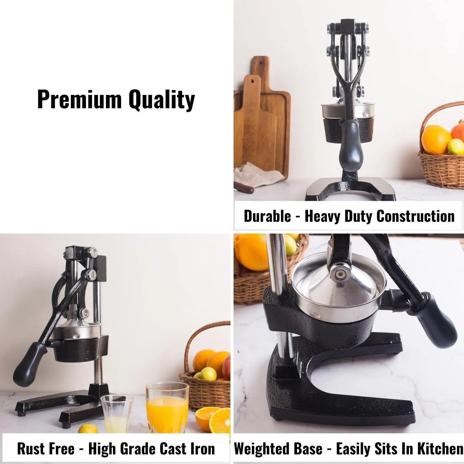 InstaCuppa Heavy Duty Manual Press Fruit Juicer with Premium Grade Cast Iron Build, Perfect for Squeezing Lemon, Orange and Pomegranate Juices 
