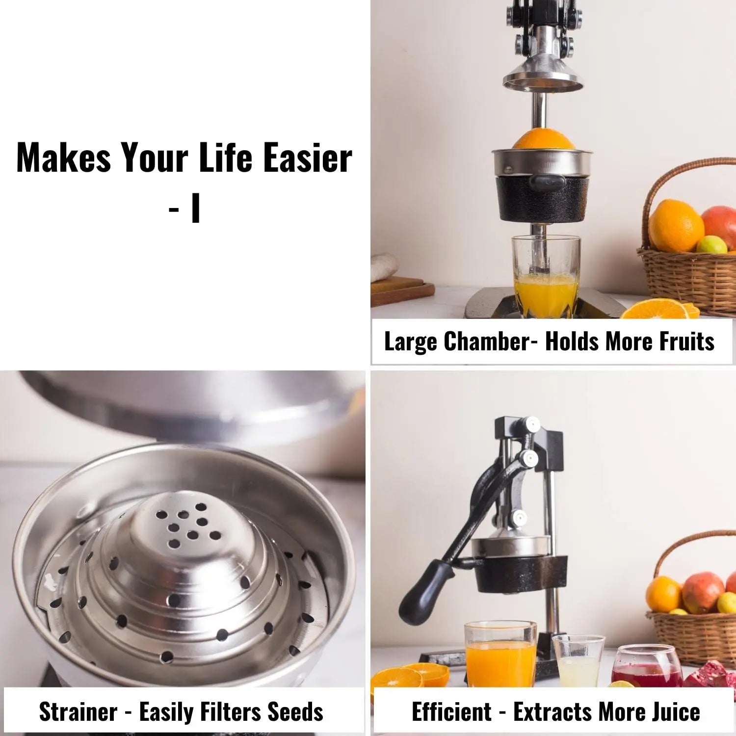 InstaCuppa Heavy Duty Manual Press Fruit Juicer with Premium Grade Cast Iron Build, Perfect for Squeezing Lemon, Orange and Pomegranate Juices 