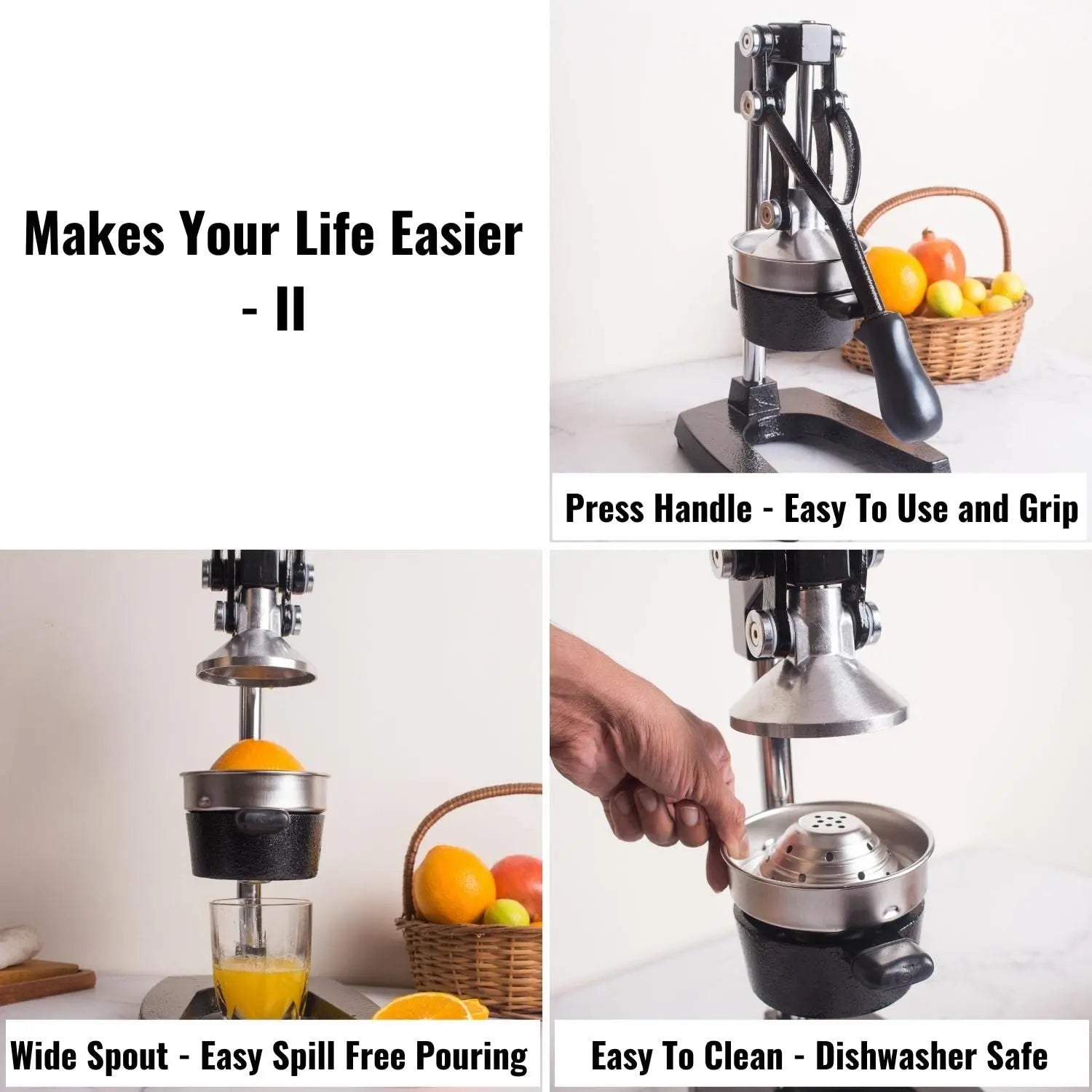 InstaCuppa Heavy Duty Manual Press Fruit Juicer with Premium Grade Cast Iron Build, Perfect for Squeezing Lemon, Orange and Pomegranate Juices 